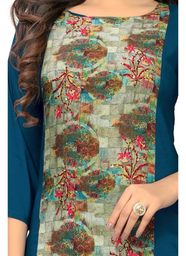 Generic Women's Rayon Printed and Hand Work Kurti (Rama)