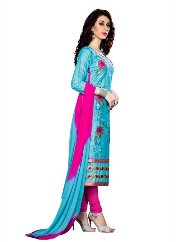 Generic Women's Cotton Unstitched Salwar Suit-Material With Dupatta (Sky Blue,2.3 Mtrs)