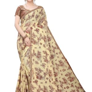 Generic Women's Lycra Blend Saree (Beige, 5-6Mtrs)