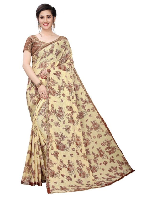 Generic Women's Lycra Blend Saree (Beige, 5-6Mtrs)