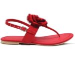 Generic Women's Patent Leather Flat Sandals (Color:Red, Material:Patent Leather)