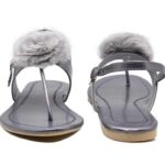 Generic Women's Patent Leather Flat Sandals (Color:Grey, Material:Patent Leather)