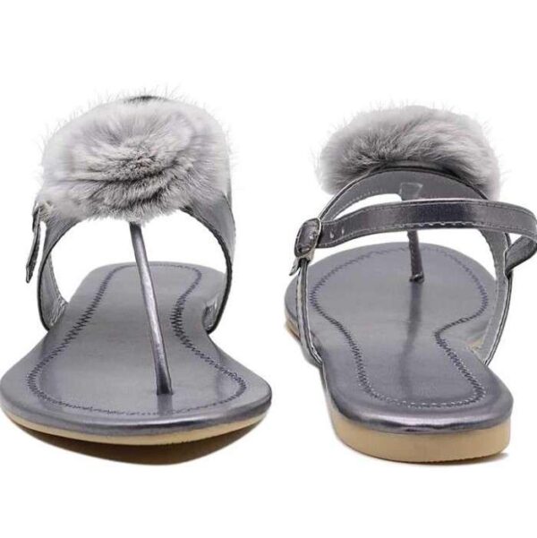Generic Women's Patent Leather Flat Sandals (Color:Grey, Material:Patent Leather)