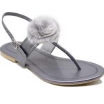 Generic Women's Patent Leather Flat Sandals (Color:Grey, Material:Patent Leather)