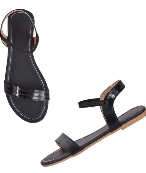 Generic Women's Patent Leather Flat Sandals (Color:Black, Material:Patent Leather)