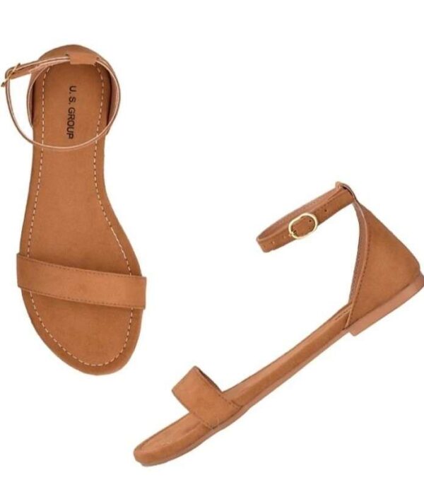 Generic Women's Patent Leather Flat Sandals (Color:Beige, Material:Patent Leather)