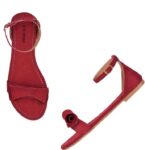 Women's Patent Leather Flat Sandals (Color:Red, Material:Patent Leather)