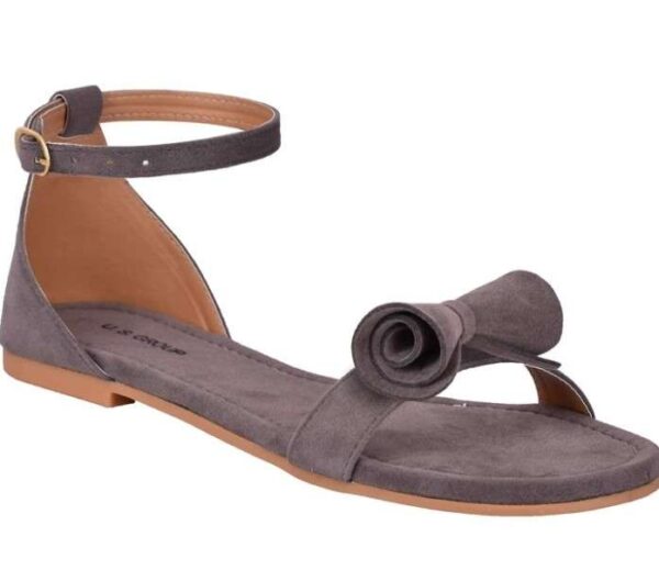 Women's Patent Leather Flat Sandals (Color:Grey, Material:Patent Leather)