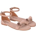 Women's Patent Leather Flat Sandals (Color:Cream, Material:Patent Leather)