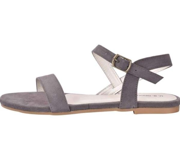 Women's Patent Leather Flat Sandals (Color:Grey, Material:Patent Leather)