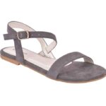 Women's Patent Leather Flat Sandals (Color:Grey, Material:Patent Leather)