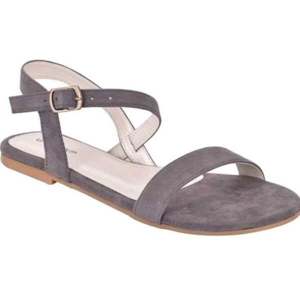 Women's Patent Leather Flat Sandals (Color:Grey, Material:Patent Leather)