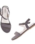 Women's Patent Leather Flat Sandals (Color:Grey, Material:Patent Leather)