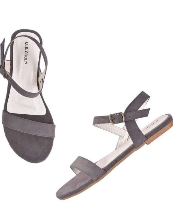 Women's Patent Leather Flat Sandals (Color:Grey, Material:Patent Leather)