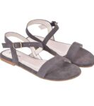 Women's Patent Leather Flat Sandals (Color:Grey, Material:Patent Leather)