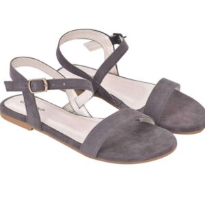 Women's Patent Leather Flat Sandals (Color:Grey, Material:Patent Leather)