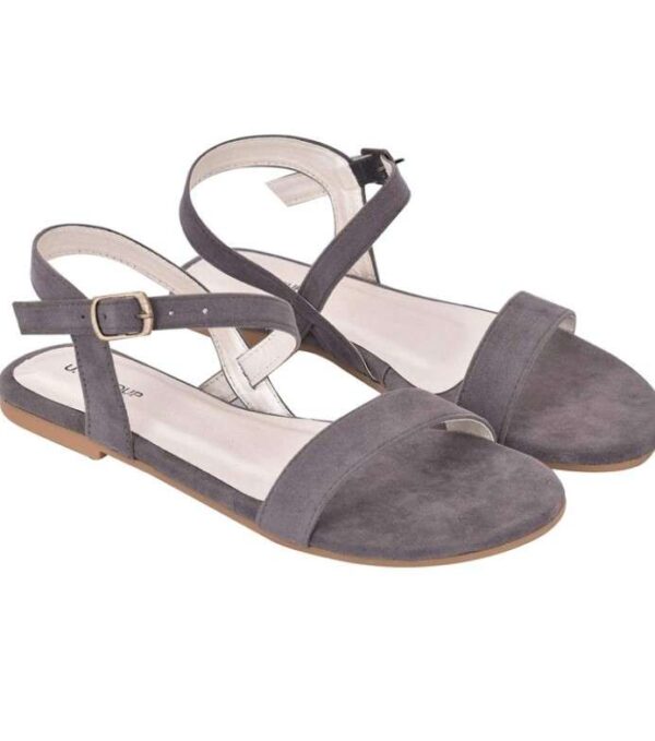 Women's Patent Leather Flat Sandals (Color:Grey, Material:Patent Leather)