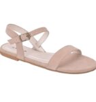 Women's Patent Leather Flat Sandals (Color:Cream, Material:Patent Leather)