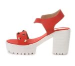 Women's Patent Leather Heel Sandals (Color:Orange, Material:Patent Leather)