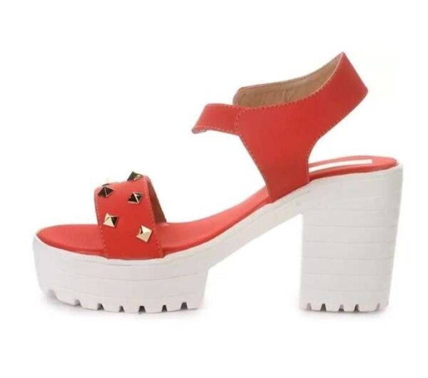 Women's Patent Leather Heel Sandals (Color:Orange, Material:Patent Leather)