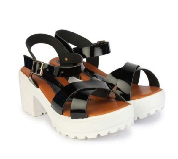 Women's Patent Leather Heel Sandals (Color:Black, Material:Patent Leather)