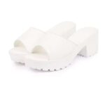 Women's Patent Leather Heel Sandals (Color:White, Material:Patent Leather)