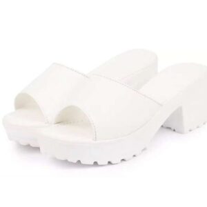 Women's Patent Leather Heel Sandals (Color:White, Material:Patent Leather)