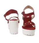 Women's Patent Leather Heel Sandals (Color:Maroon, Material:Patent Leather)