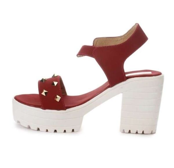 Women's Patent Leather Heel Sandals (Color:Maroon, Material:Patent Leather)