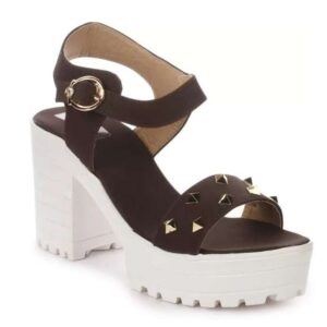 Women's Patent Leather Heel Sandals (Color:Brown, Material:Patent Leather)