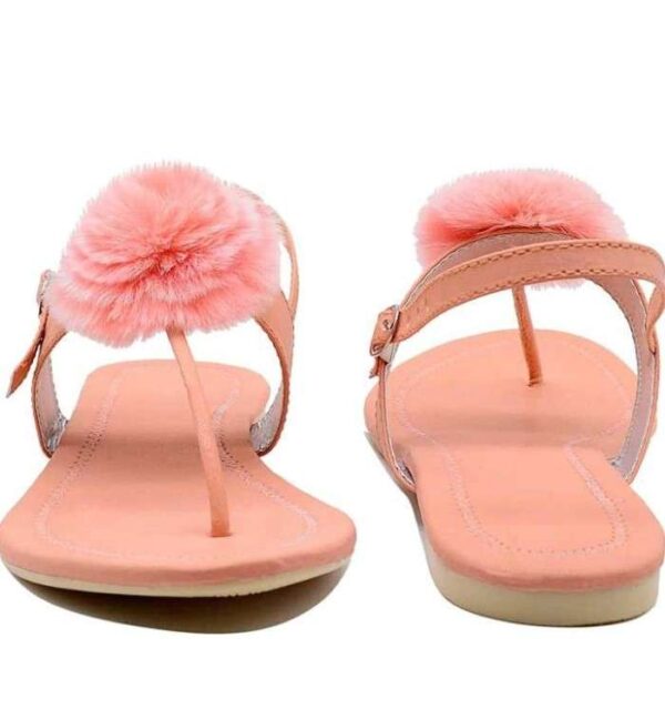 Generic Women's Patent Leather Flat Sandals (Color:Peach, Material:Patent Leather)