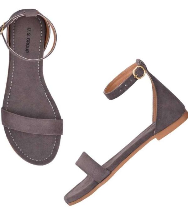 Generic Women's Patent Leather Flat Sandals (Color:Grey, Material:Patent Leather)