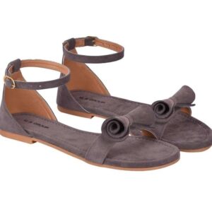 Women's Patent Leather Flat Sandals (Color:Grey, Material:Patent Leather)