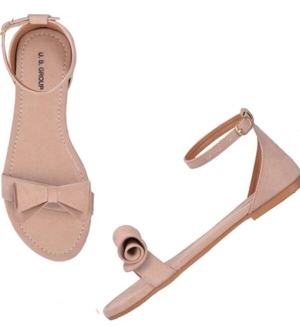 Women's Patent Leather Flat Sandals (Color:Cream, Material:Patent Leather)