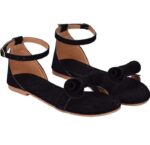 Women's Patent Leather Flat Sandals (Color:Black, Material:Patent Leather)