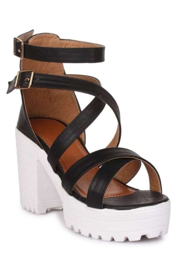 Women's Patent Leather Heel Sandals (Color:Black, Material:Patent Leather)