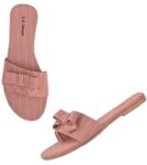 Women's Patent Leather Flat Sandals (Color:Peach, Material:Patent Leather)