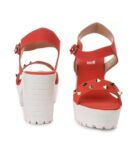Women's Patent Leather Heel Sandals (Color:Orange, Material:Patent Leather)