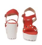 Women's Patent Leather Heel Sandals (Color:Red, Material:Patent Leather)