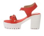 Women's Patent Leather Heel Sandals (Color:Red, Material:Patent Leather)