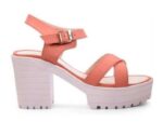 Women's Patent Leather Heel Sandals (Color:Orange, Material:Patent Leather)