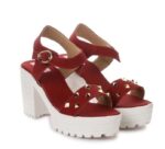 Women's Patent Leather Heel Sandals (Color:Maroon, Material:Patent Leather)