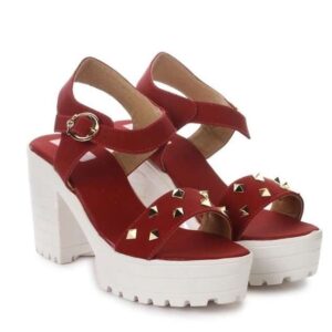 Women's Patent Leather Heel Sandals (Color:Maroon, Material:Patent Leather)