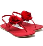 Generic Women's Patent Leather Flat Sandals (Color:Red, Material:Patent Leather)