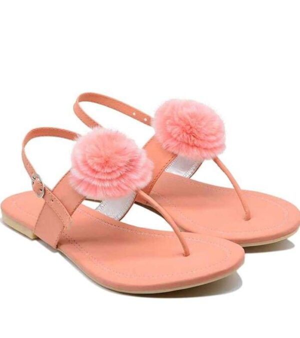 Generic Women's Patent Leather Flat Sandals (Color:Peach, Material:Patent Leather)