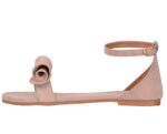 Women's Patent Leather Flat Sandals (Color:Cream, Material:Patent Leather)