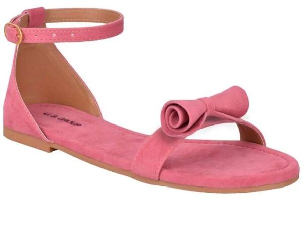 Women's Patent Leather Flat Sandals (Color:Pink, Material:Patent Leather)