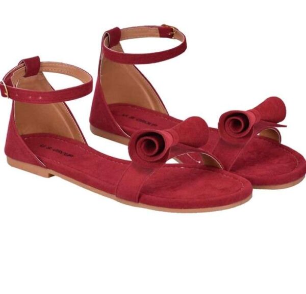 Women's Patent Leather Flat Sandals (Color:Red, Material:Patent Leather)