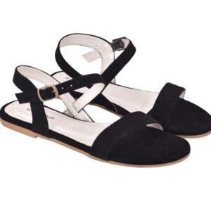 Women's Patent Leather Flat Sandals (Color:Black, Material:Patent Leather)