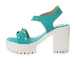 Women's Patent Leather Heel Sandals (Color:Sea Green, Material:Patent Leather)